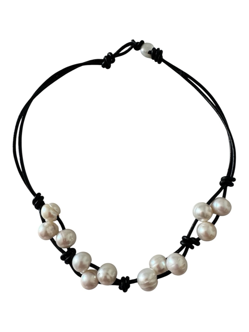 Sundance Black Leather Baroque Pearl Knot Choker Necklace NEW
